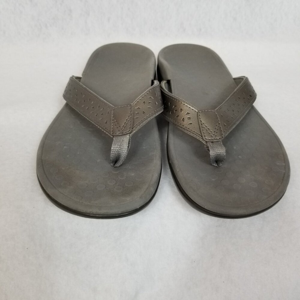 VIONIC Tideperf Strap Sandal Bronze Leather Orthotic Flip Flop Size 10.5(W) - Picture 3 of 8